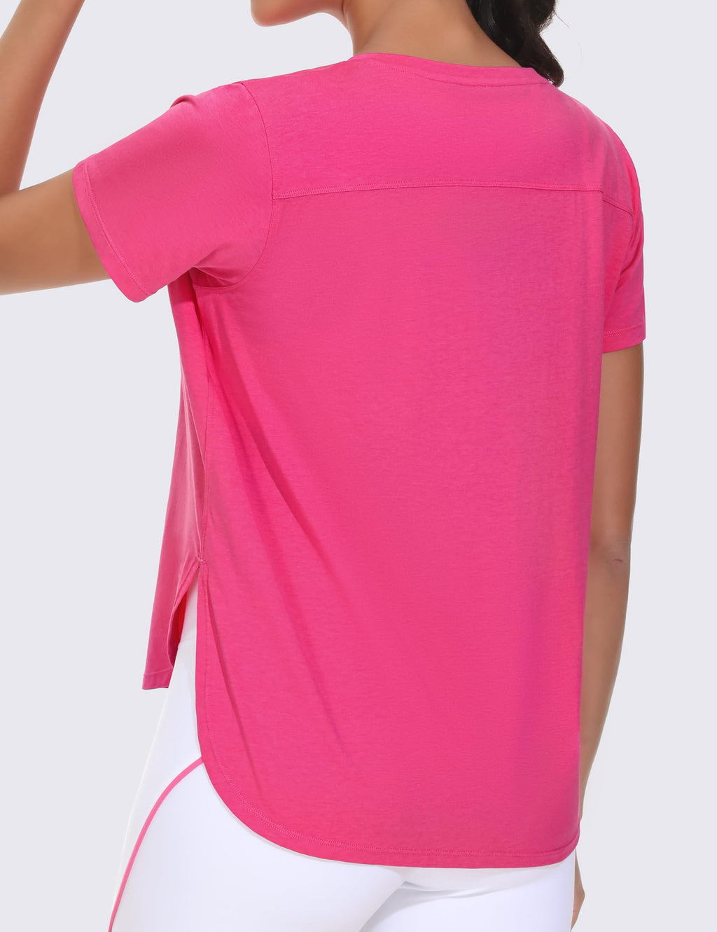THE GYM PEOPLE Women's Workout T-Shirts Loose Fit Short Sleeve Cotton Running Basic Tee Tops with Split Hem