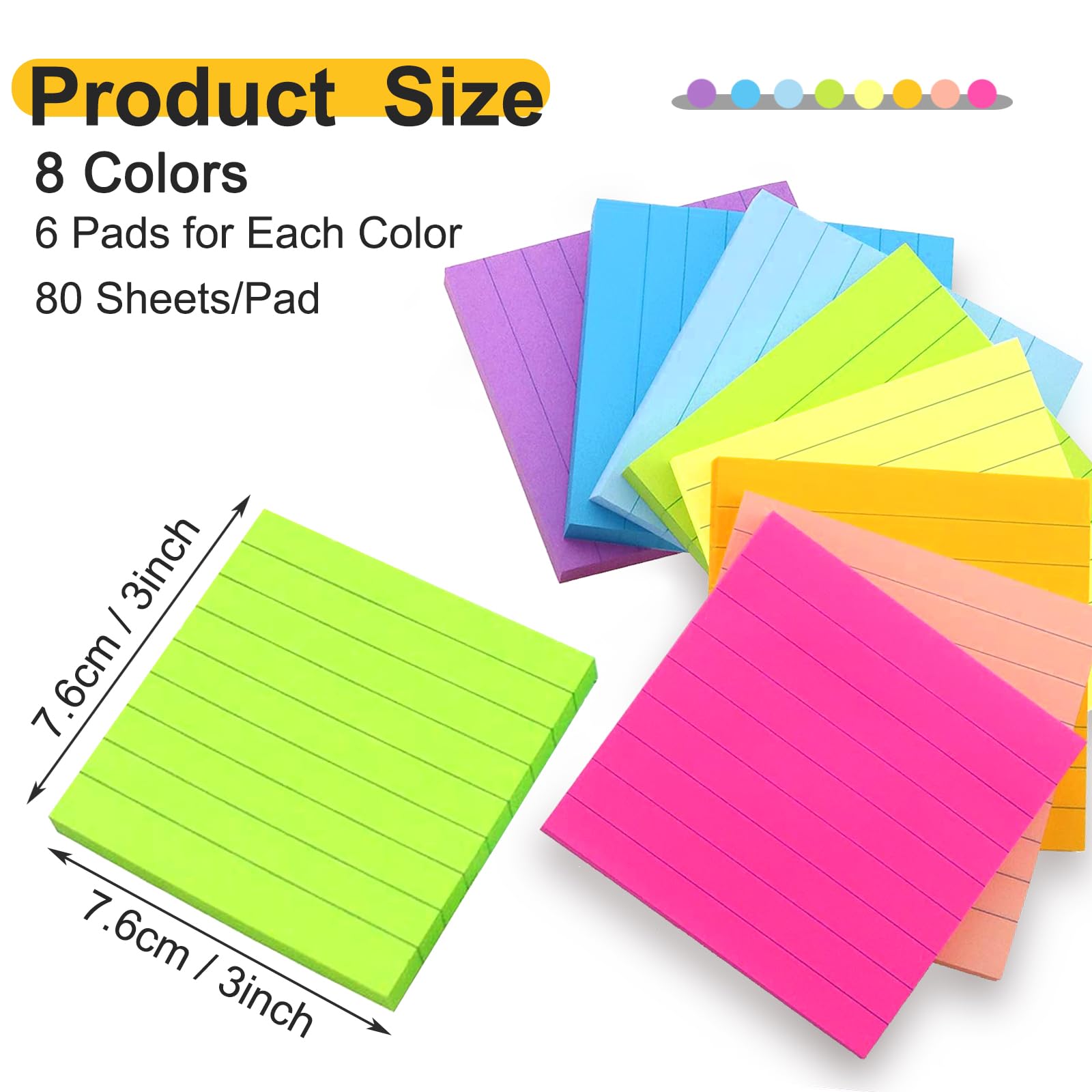 24 Pack 1920 Sheets Pop Up Sticky Notes Lined 3x3 inch Self-Stick Notes Pads Post Lined Sticky Note Pads Accordion Pop Up Notes Refill for Dispenser Home Office School, 80 Sheets/pad (Bright Color)