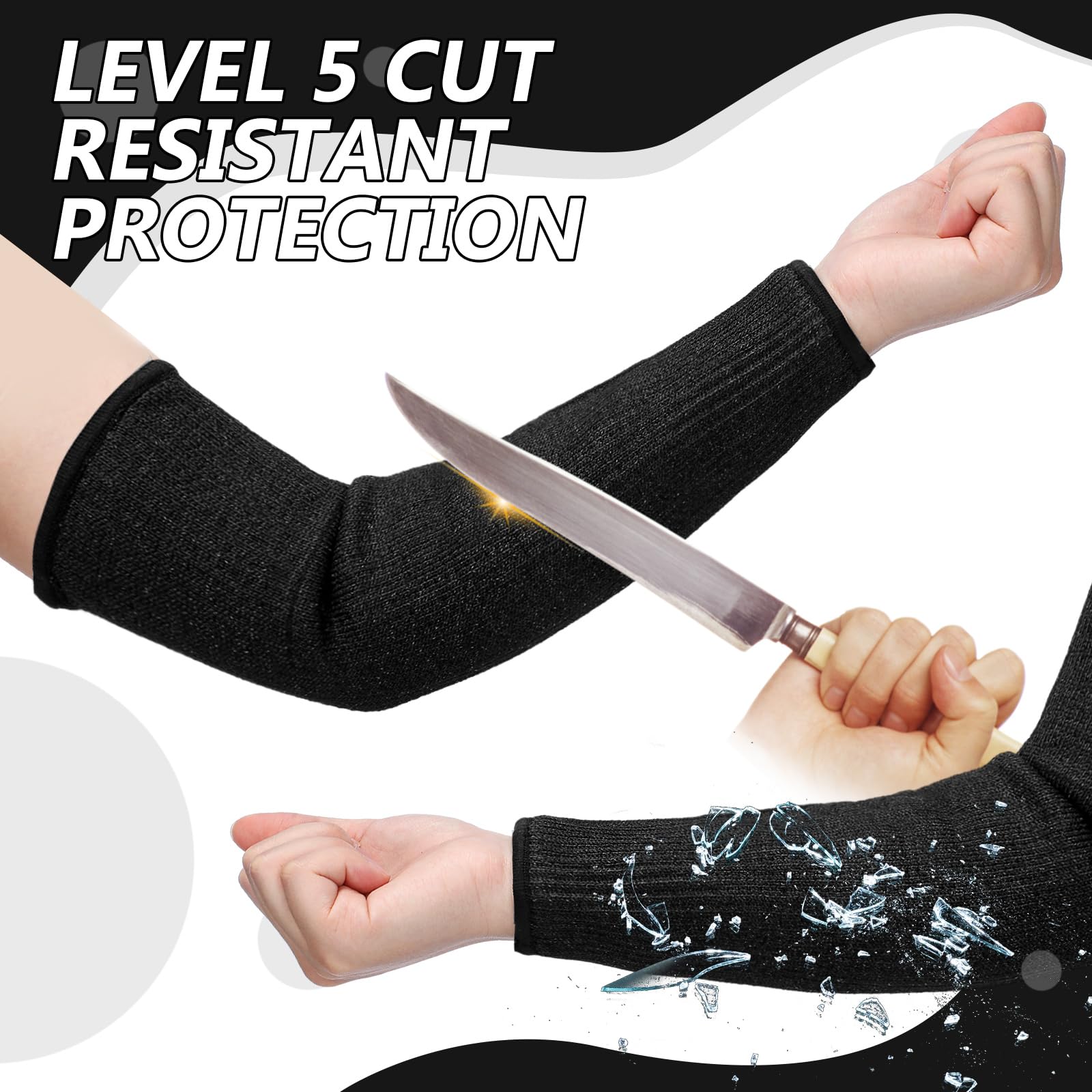 Sintege 3 Pairs Arm Protectors for Thin Skin and Bruising Cut Resistant Forearm Sleeve Level 5 Arm Burn Protection Sleeve (Black,7.9 Inch)