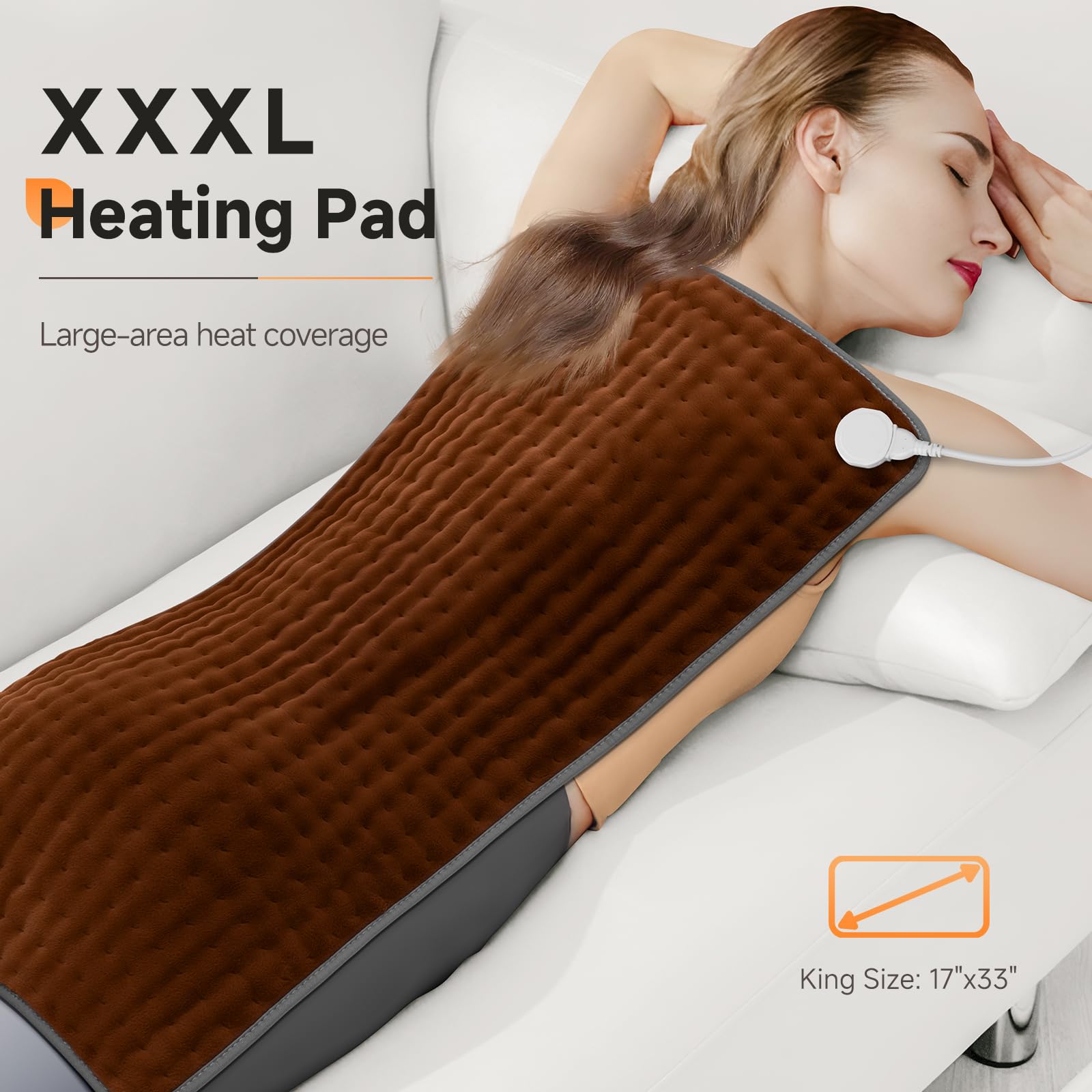 17"x33" Heating Pad for Back Pain, XXXL Heated Pad for Neck/Shoulders/Legs/Knees/Feet/Cramps, 6 Heat Settings Auto-Off, Heat Pads for Women, Birthday Fathers Mothers Day Gifts for Mom Dad Men Wife Her