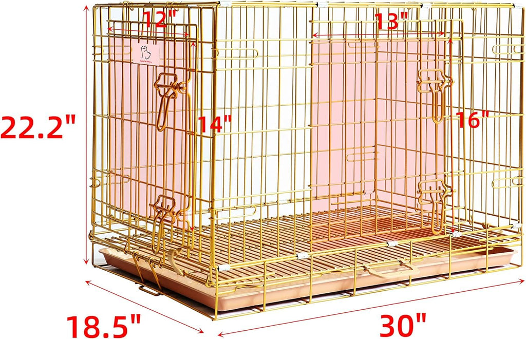 HOMEY PET 24" Gold Color Folding Design Dog Crate Puppy Ertra Small Breed Dog Kennels with Removable Floor Grid and Pull Out Tray, Dog Cage Copper Gold Finish