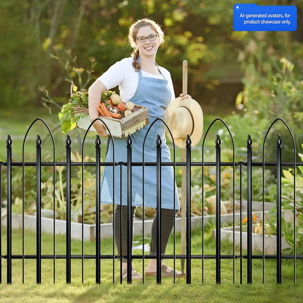 Thealyn Garden Fence 24" H x 24" W (5 Panels, Total 10 ft), Metal Fence Decorative Border Fence, Rustproof Landscape Fencing for Dog, Flower Bed, Yard, Patio, Animal Barrier