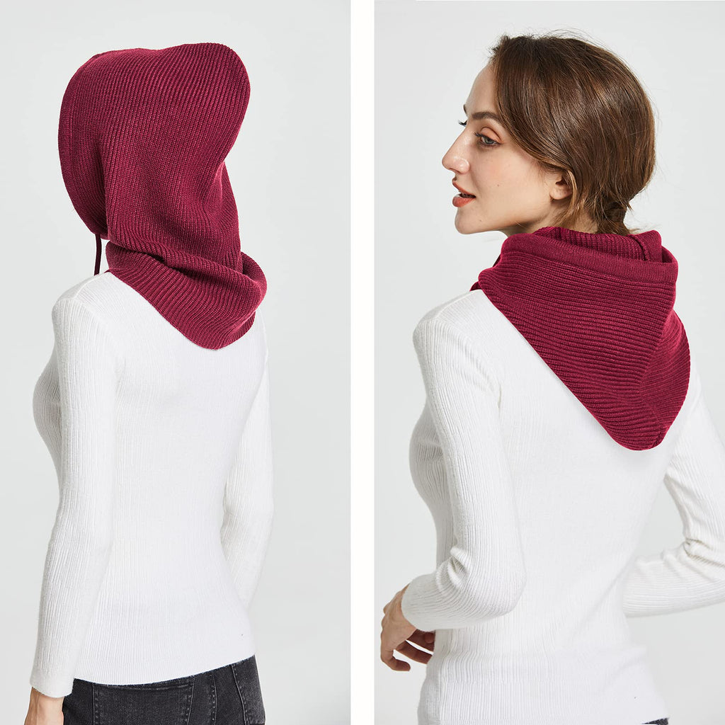 Facecozy Winter Hats for Women, Hooded Scarf Hat for Women Balaclava Knit Beanie Skull Cap Beanie Hat Men Neck Gaiters