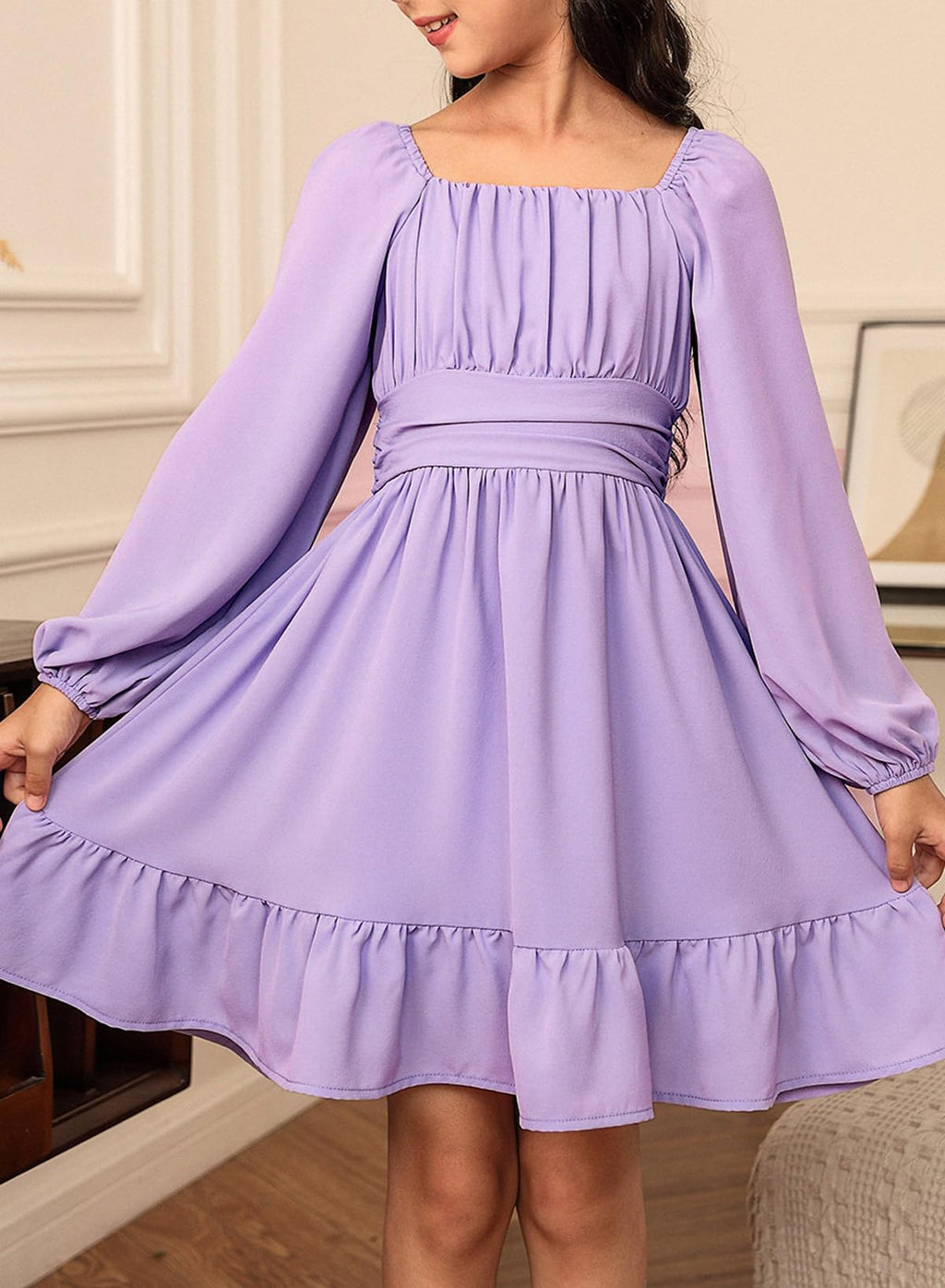 blibean Girls Fall Long Leeve Tie Back Dress Size 6-15 Years