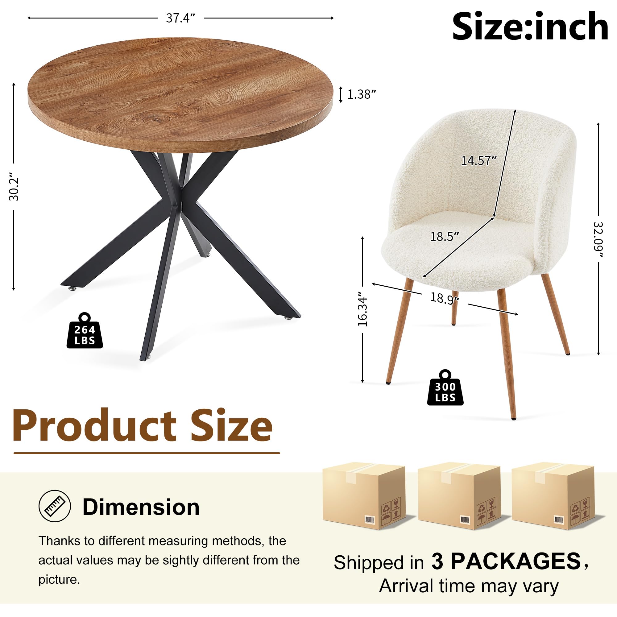 Homedot Dining Table Set for 2 with Black Dining Chairs, 3-Piece Compact Kitchen Table Set for Small Spaces, Rustic Brown Round Table Wooden with Upholstered Dining Side Chairs for Living Room