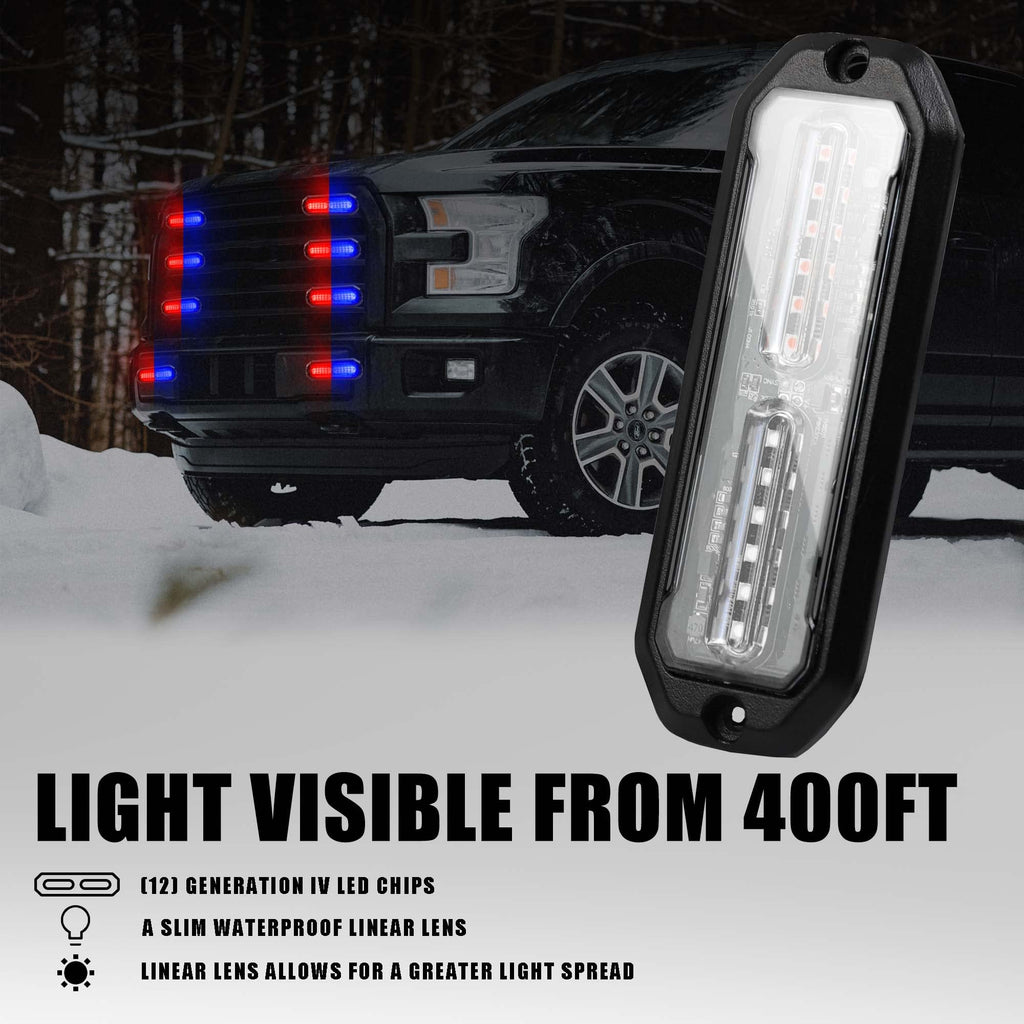 WINECO Amber led strobe lights for trucks 8pcs 12-LED Surface Mount Flashing Strobe Lights kit for Trucks Car Vehicles LED Mini Grille Grill Strobe Light Head Emergency Hazard Warning lights