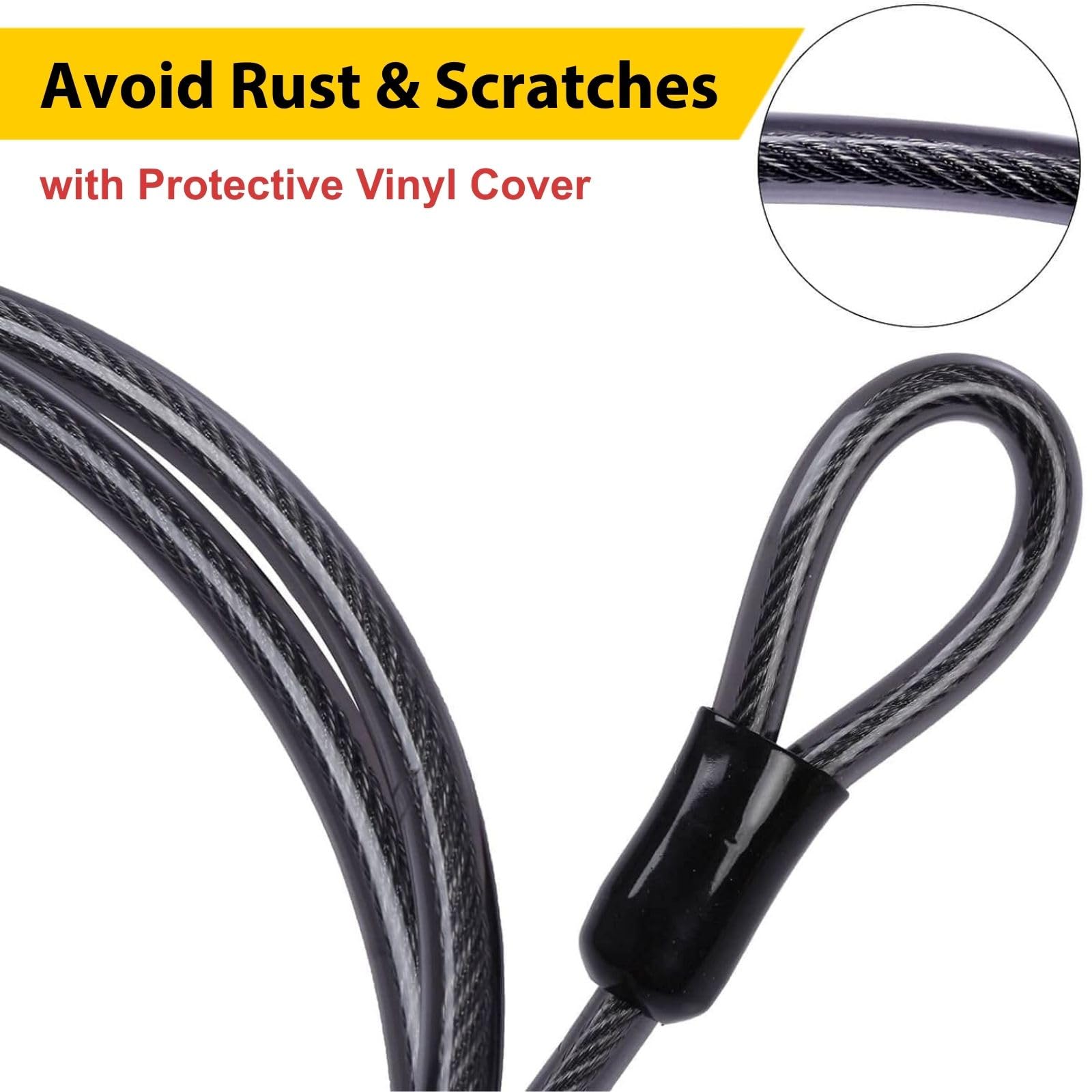 DELSWIN Security Steel Cable with Loops - 12mm (1/2 inch) Thick 4FT Heavy Duty Bike Lock Cable Vinyl Coated Braided Cables for U-Lock and Padlock