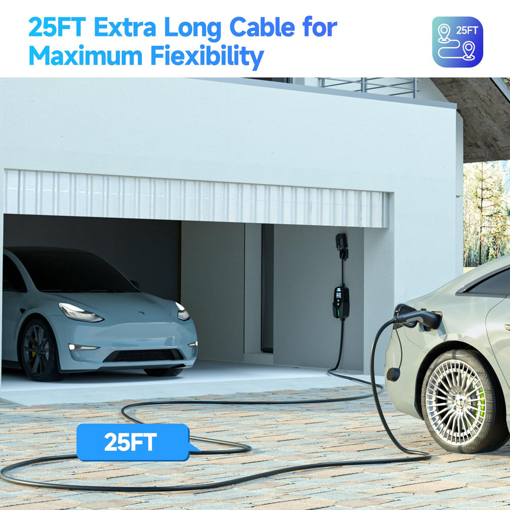 EVDANCE Level 2 EV Charger 40Amp, 240V 9.6KW Portable Electric Vehicle Charging Stations with NEMA 14-50P, 25FT Cable Adjustable Current/Timing Delay Home Electric Car Charger for J1772 BEVs/PHEVs