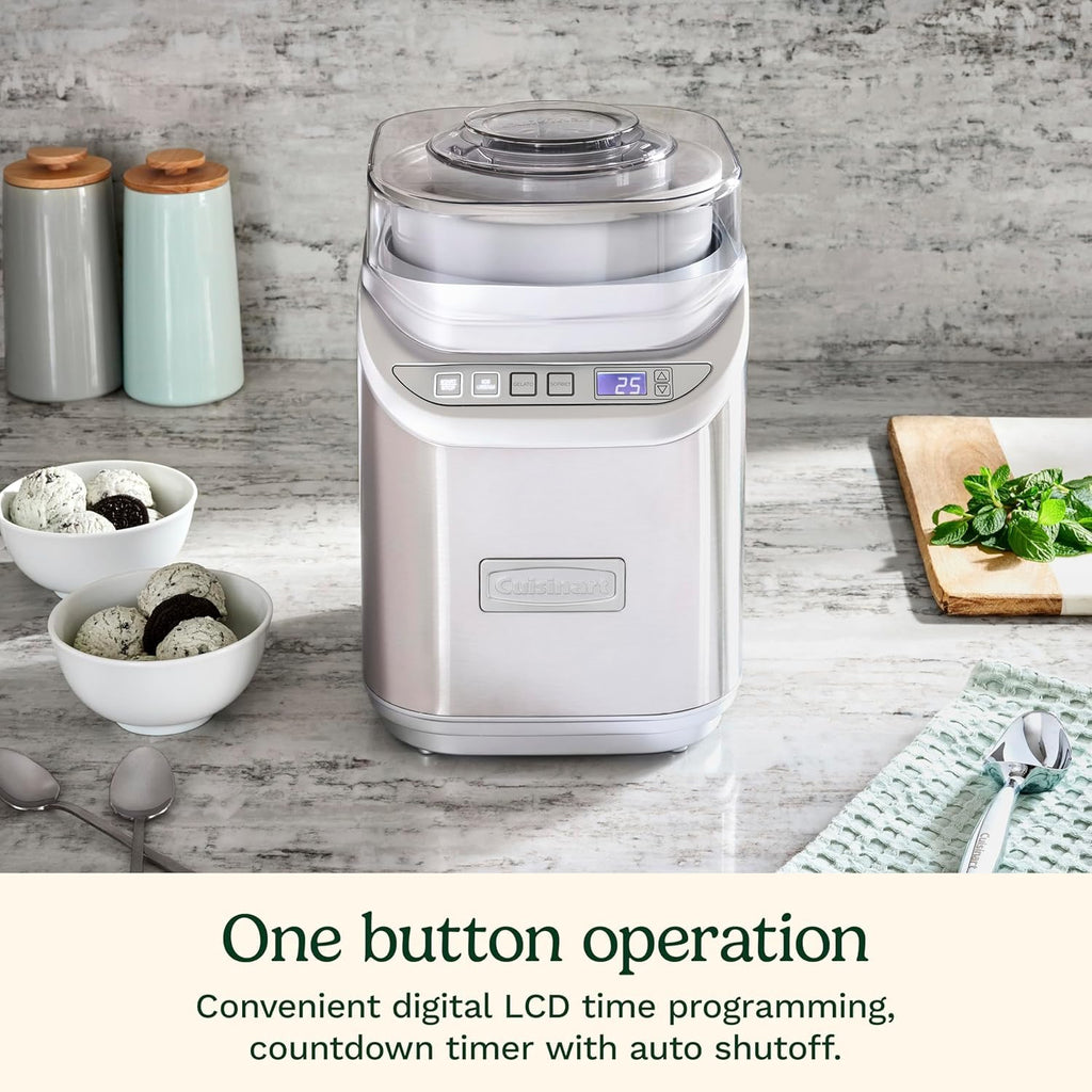 Cuisinart Ice Cream Maker Machine, 2-Quart Stainless Steel Frozen Yogurt, Gelato, Sorbet, Ready in 20 Minutes, LCD Screen and Timer (ICE-70C)