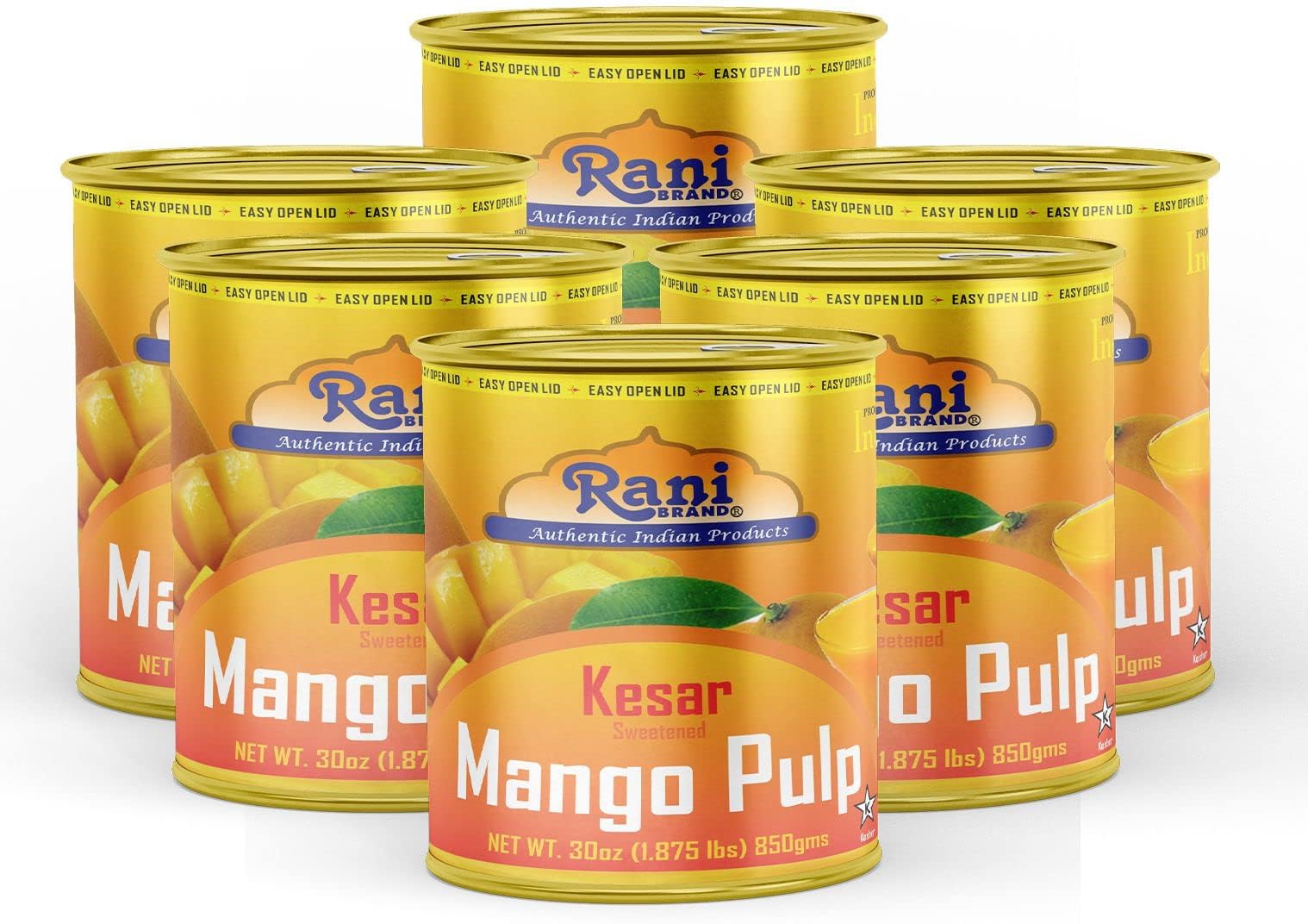 Rani Mango Pulp Puree (Makes Mango Lassi Shakes) Alphonso Sweetened 30oz (1.875lbs) 850g ~ Kosher | All Natural | NON-GMO | Vegan | No colors | Gluten Friendly | Indian Origin