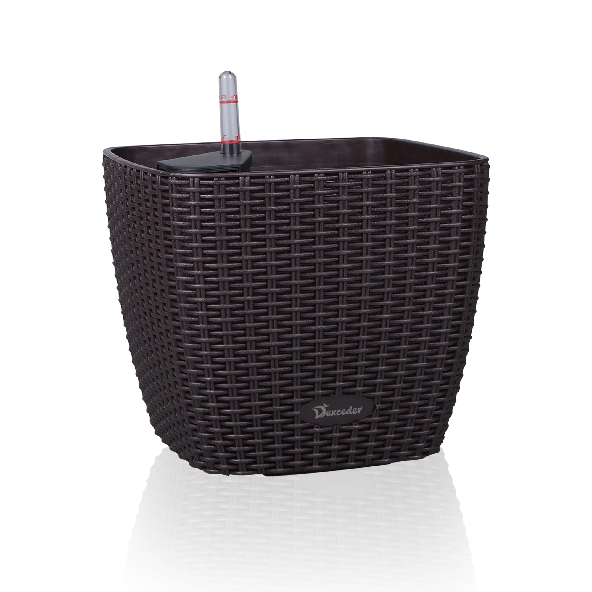 Dexceder 9x8 Self Watering Planter (Black High Gloss) | Inner Mat Design, Thickened Table Flower Plant Pot with Water Level Indicator Indoor Outdoor