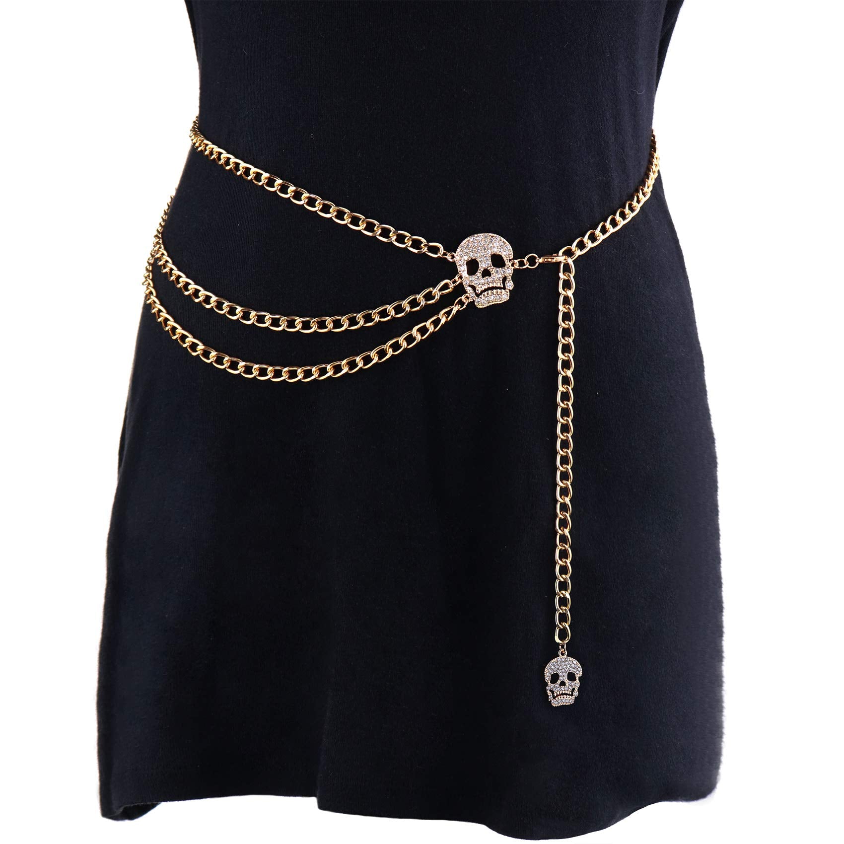 Glamorstar Multilayer Metal Waist Chain Dress Belts Metal Belt for Women