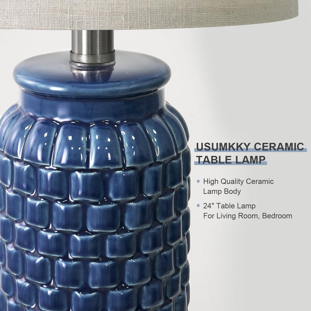 USumkky 20.5" Gold Modern Ceramic Bedside Lamp Set of 2 for Bedroom Decor Farmhouse Table Lamp for Living Room Office Dorm