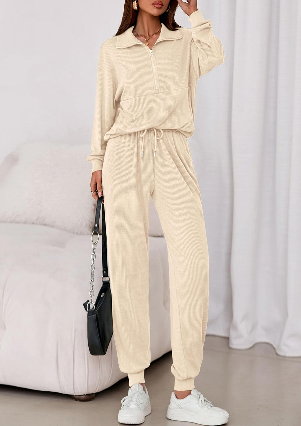 PRETTYGARDEN Women's Fall 2 Piece Lounge Sets Zip Up Sweatshirt Jogger Pants Sweat Track Suits Travel Outfit Winter Clothing