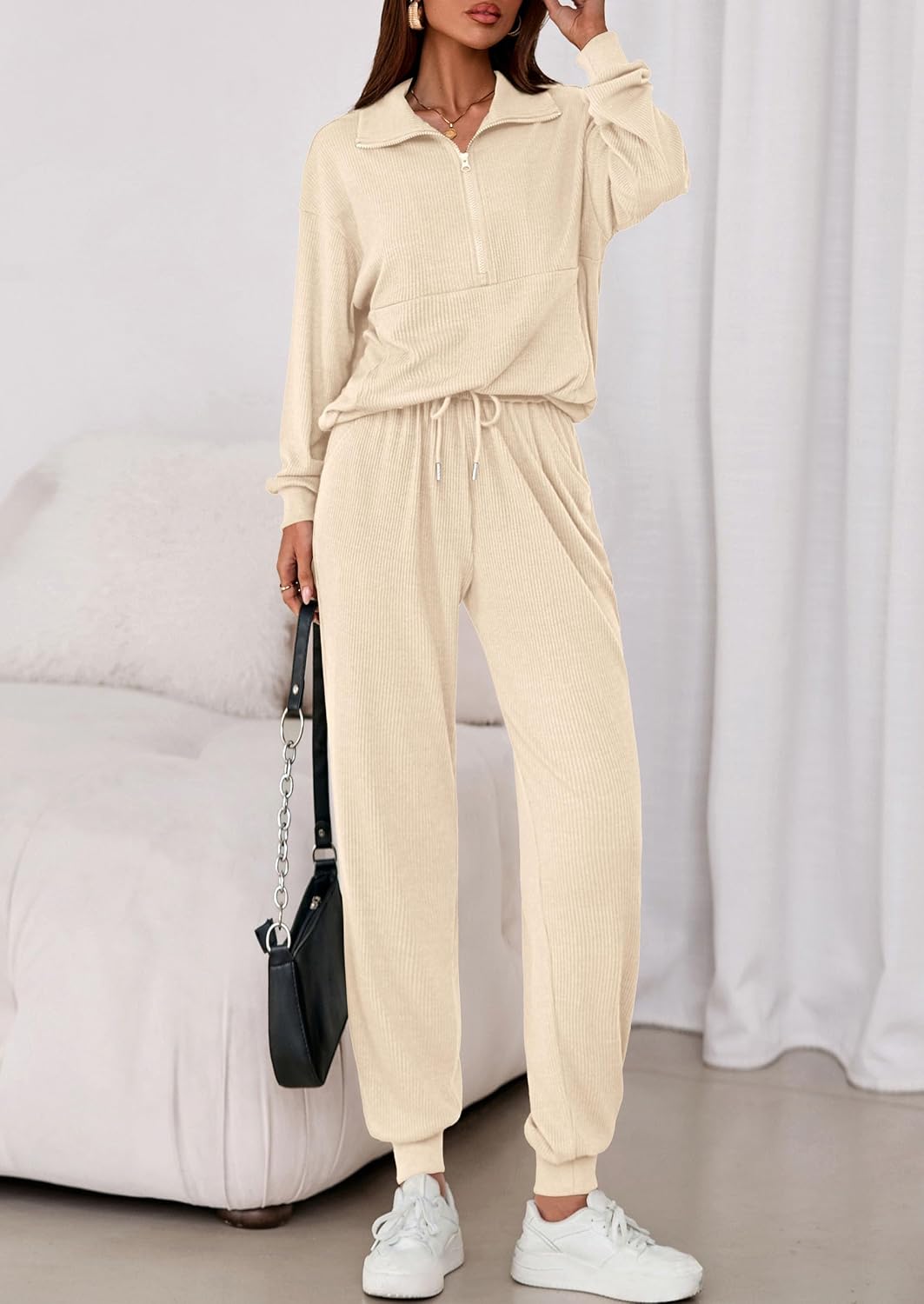 PRETTYGARDEN Women's Fall 2 Piece Lounge Sets Zip Up Sweatshirt Jogger Pants Sweat Track Suits Travel Outfit Winter Clothing