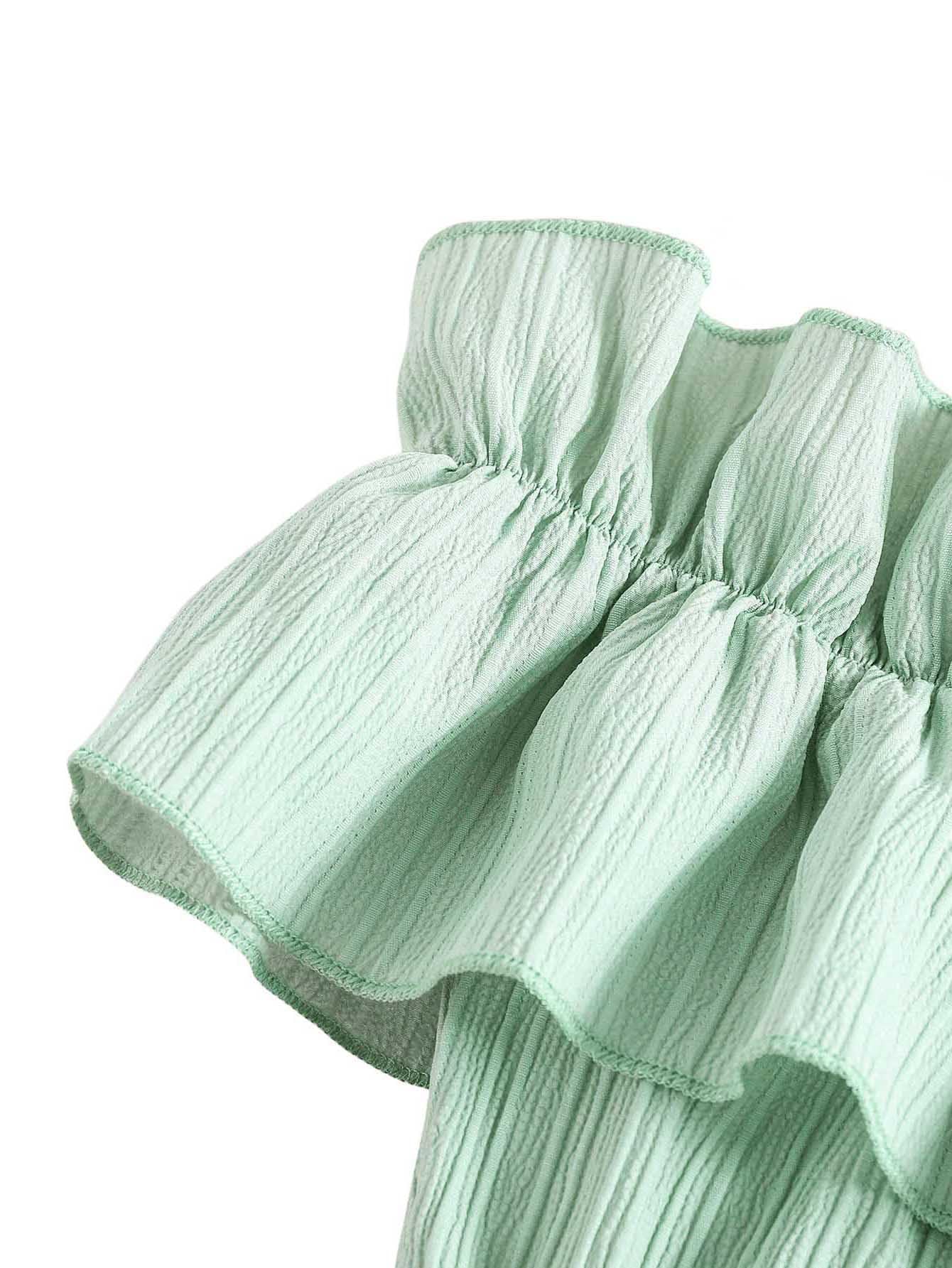 Floerns Girls Cold Shoulder Ruffle Trim Short Sleeve Belted A Line Midi Dress
