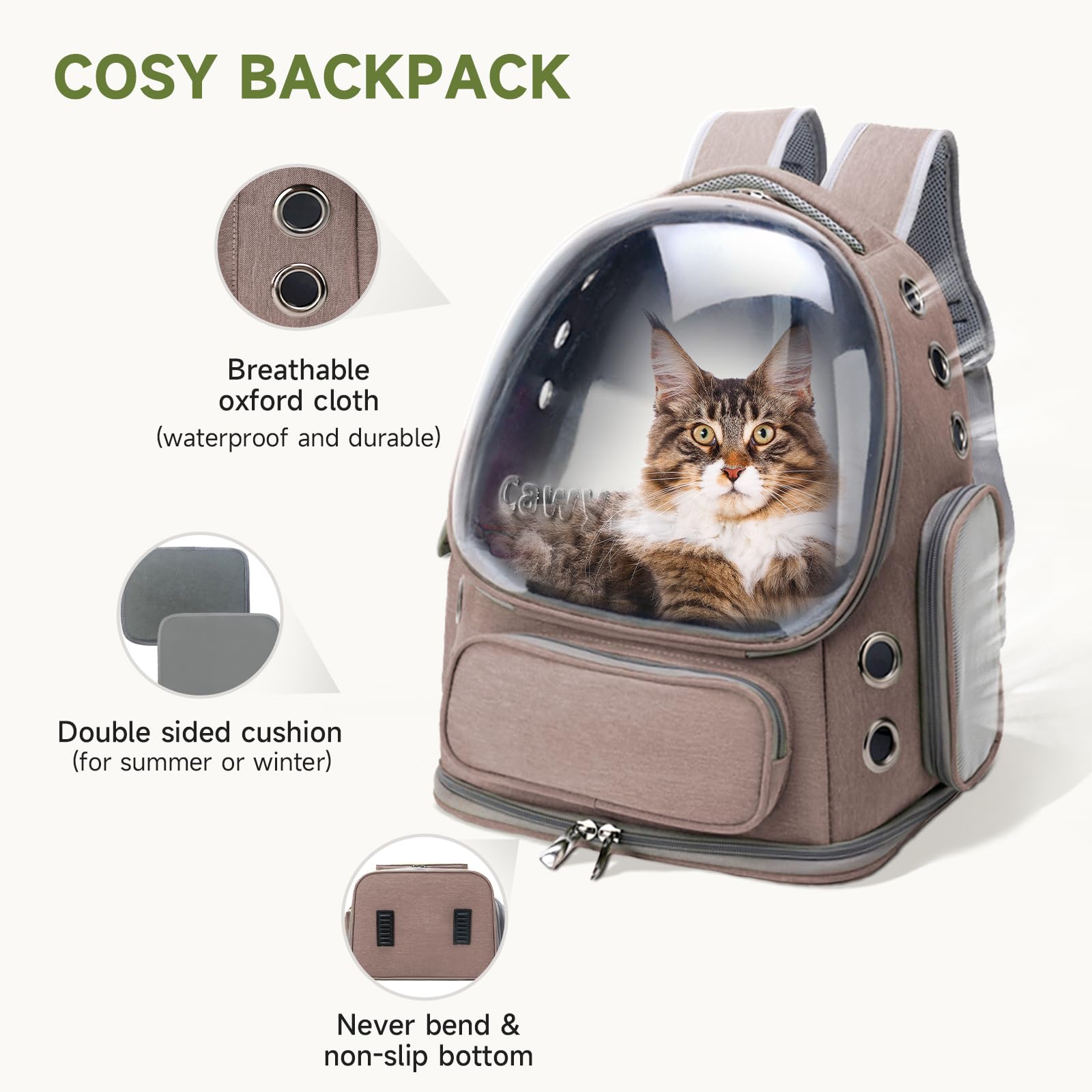 Cawypety Cat Backpack Carrier, Breathable Cat Carrier Large Space Bubble Pet Backpack for Kitty Small Dog up to 12lbs, Transparent & Foldable Pet Carrier for Travel Hiking (Black