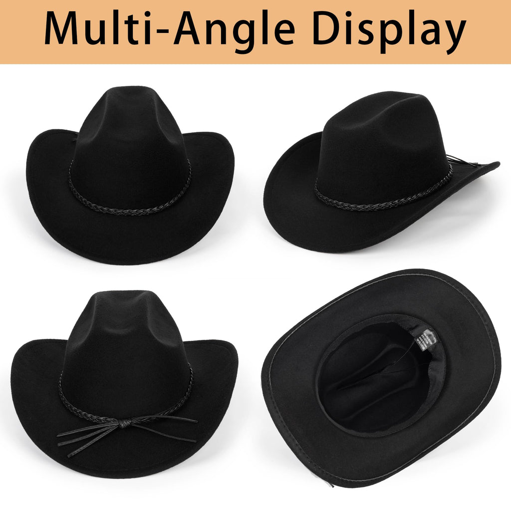 Eohak Womens Western Cowboy Hats Studded Pinched Western Cowgirl Hats Wide Brim Fedoras Hat with Belt Buckle (Size:Medium)