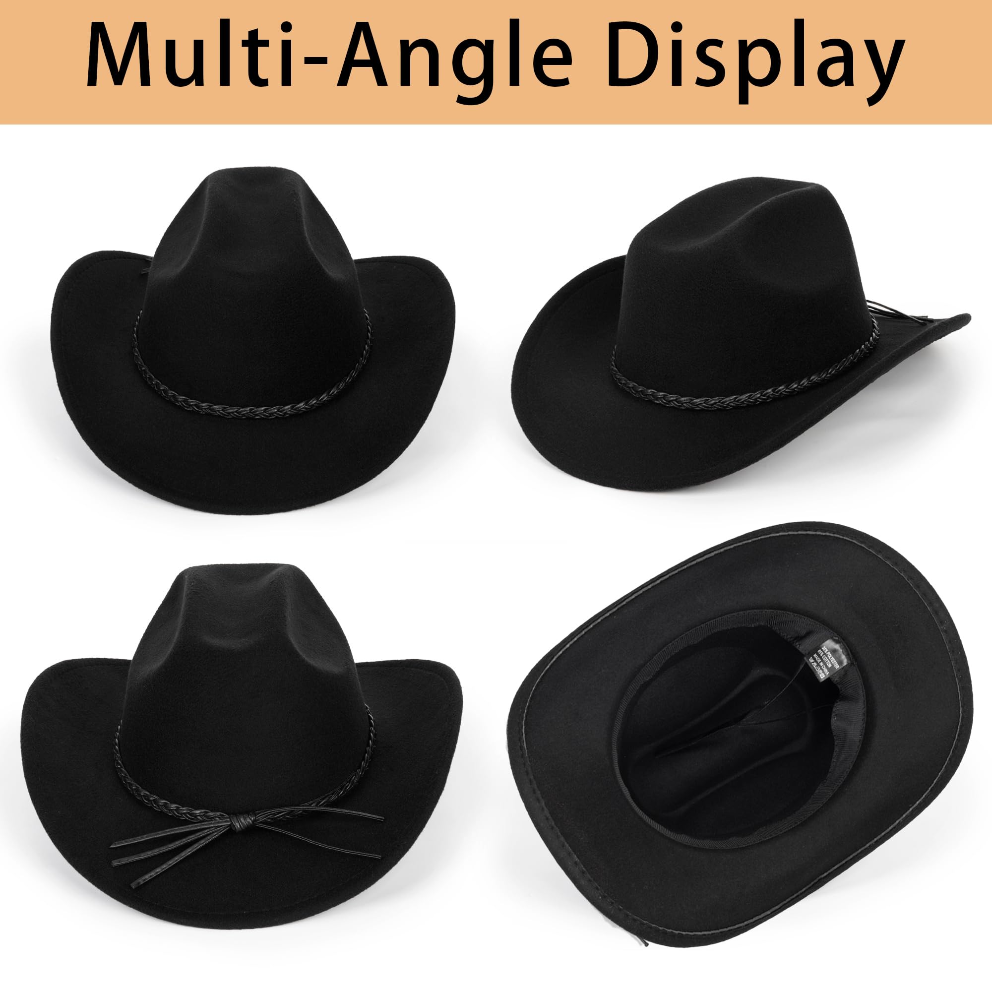 Eohak Womens Western Cowboy Hats Studded Pinched Western Cowgirl Hats Wide Brim Fedoras Hat with Belt Buckle (Size:Medium)