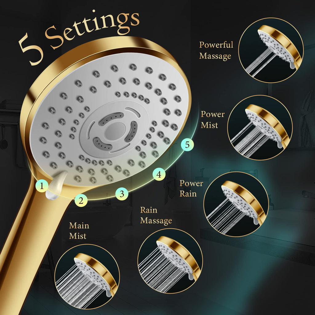 Shower Head Combo(Brushed Nickel),8 Inch High Pressure Rain Shower Head with 11 Inch Adjustable Extension Arm and 5 Settings Handheld Shower Head Combo,Powerful Shower Spray Against Low Pressure Water