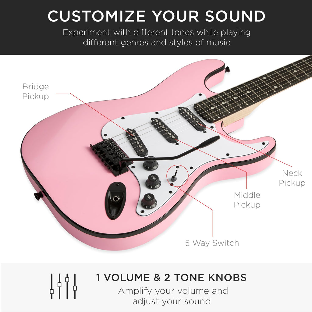 Best Choice Products 39in Full Size Beginner Electric Guitar Starter Kit w/Case, Strap, 10W Amp, Strings, Pick, Tremolo Bar - 3 Color Sunburst