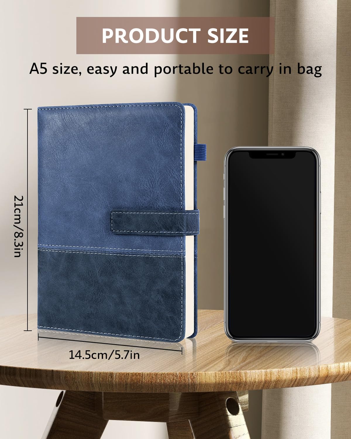 Leather Notebook Journal with Pen, A5 Lined Hardcover Notebook with Magnetic Closure, 240 Pages Daily Journal for Men Women, Ruled Journals Notebooks for Work, Writing, Note Taking - Black