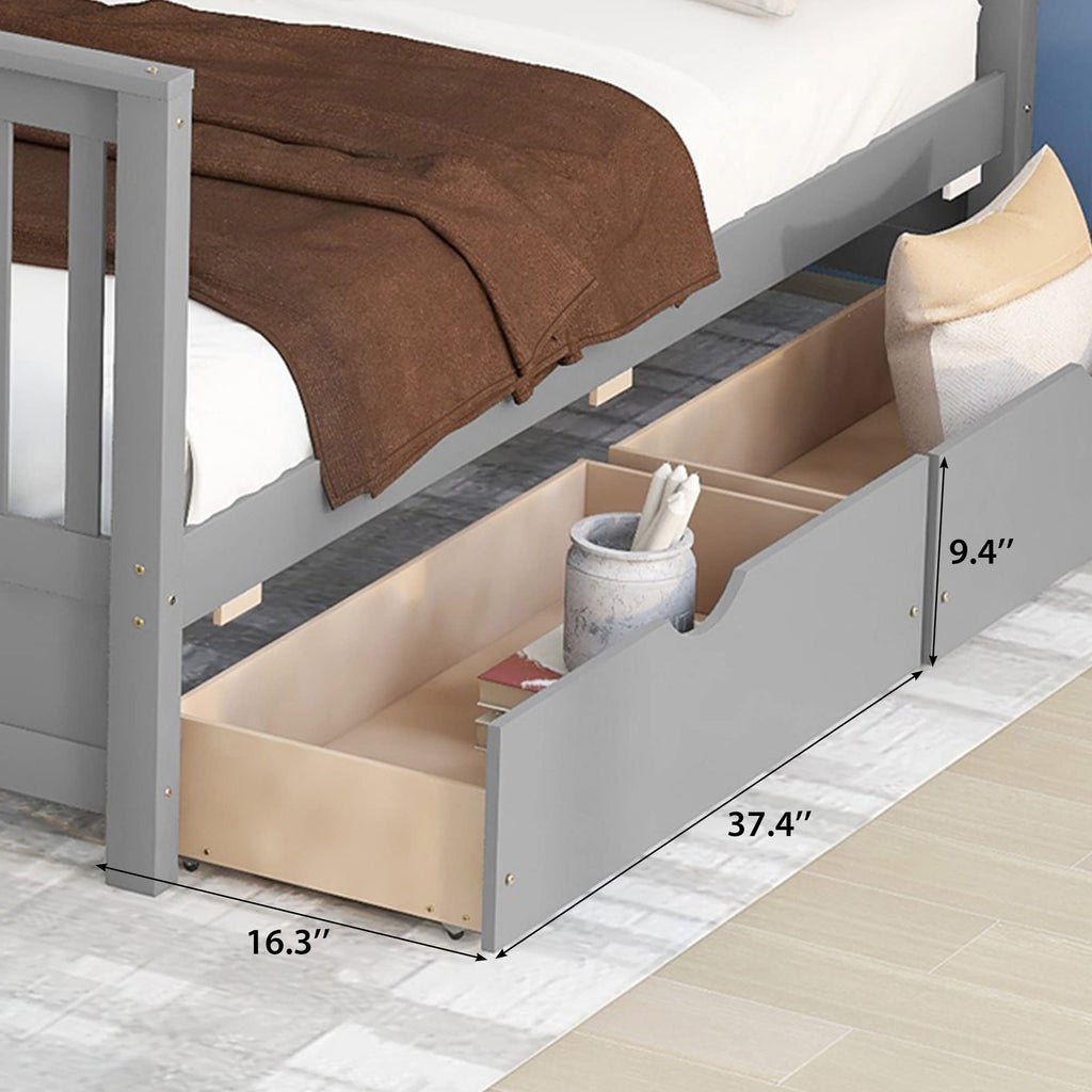 Merax Wood Bunk Bed with Two Drawers,Convertible Wood Bunk Bed with Ladders and Two Storage Drawers,Solid Wood Detachable Bed Frame with Ladders, Twin Over Full Size, Espresso