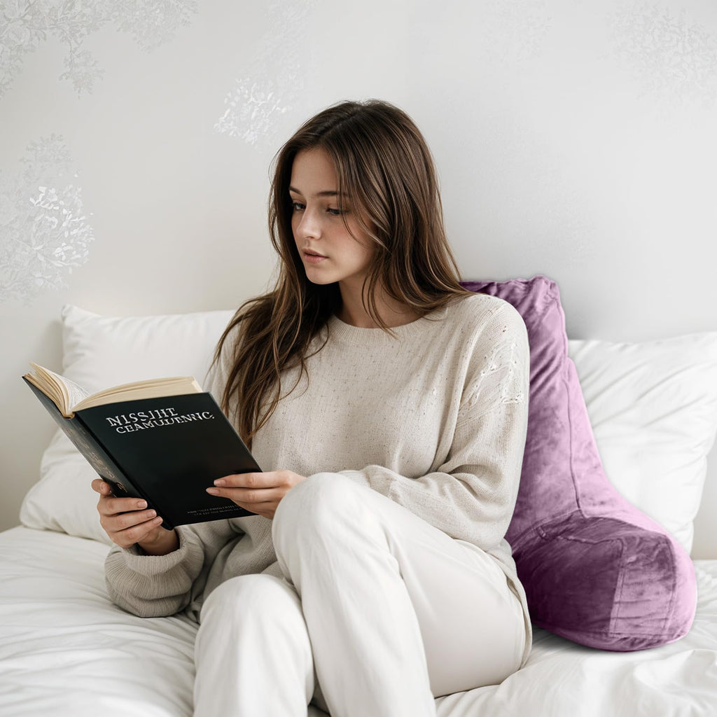 OAISZ Reading Pillow for Sitting in Bed Adult, Reading Pillow with Shredded Memory Foam, Bed Pillow with Washable Cover, Back Pillow Sitting Up with Extend Arms, Beige, X-Large