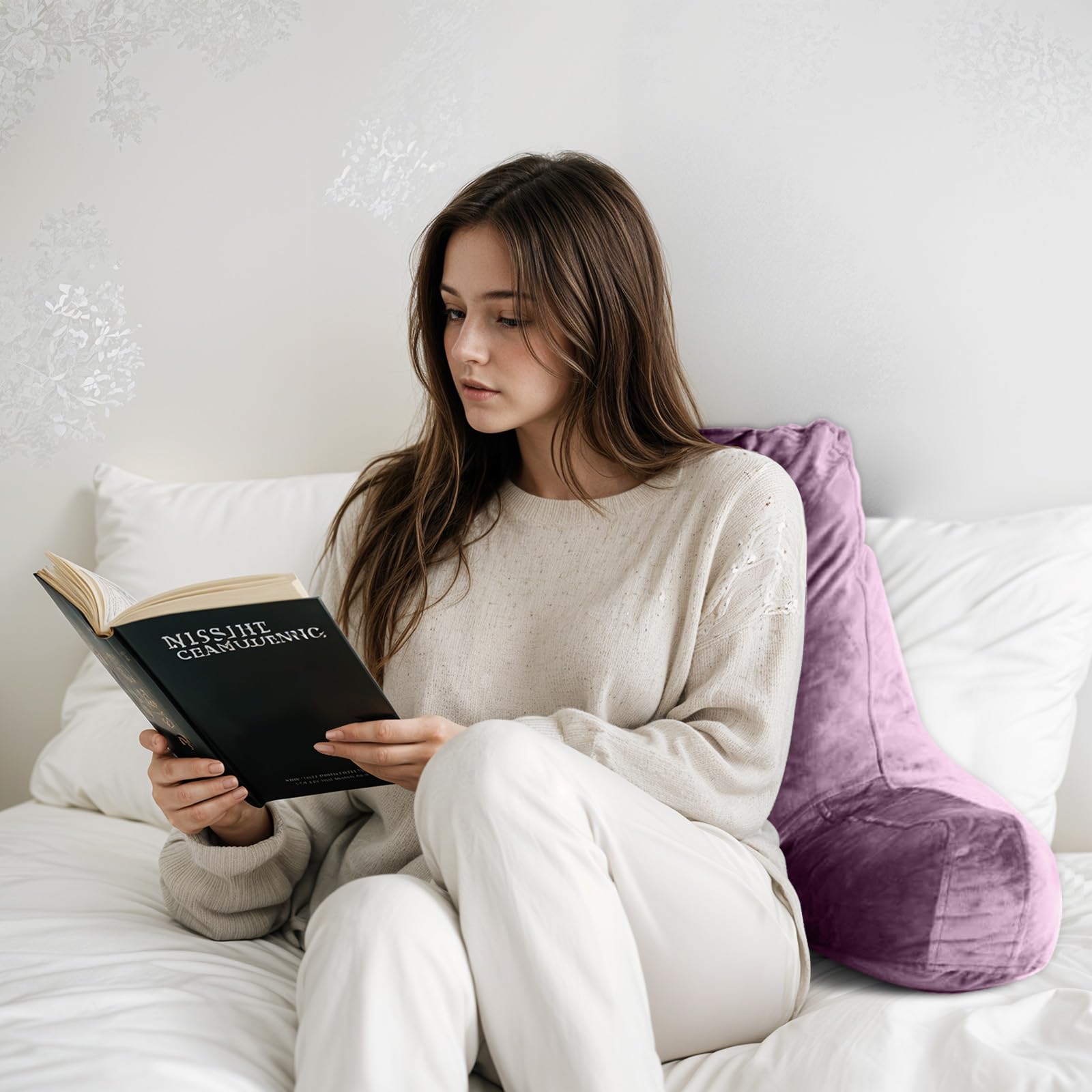 OAISZ Reading Pillow for Sitting in Bed Adult, Reading Pillow with Shredded Memory Foam, Bed Pillow with Washable Cover, Back Pillow Sitting Up with Extend Arms, Beige, X-Large