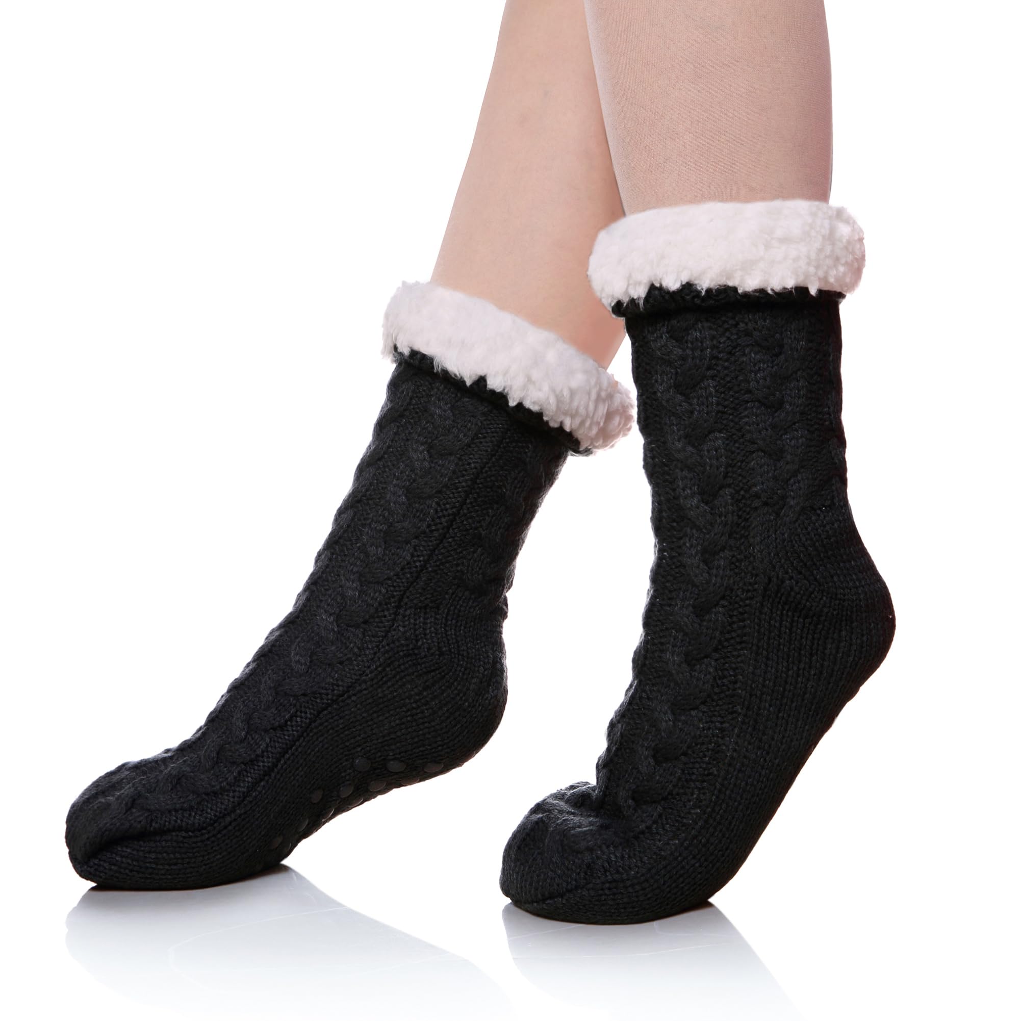 SDBING Women's Winter Super Soft Warm Cozy Fleece Lined Fuzzy Slipper Socks with Grippers