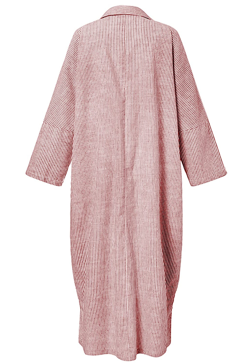 utcoco Womens Striped Long Sleeve Dress Casual Loose Button Down Cotton Maxi Shirt Dress