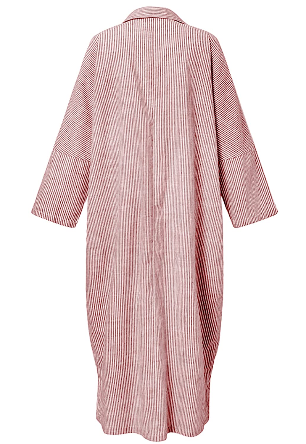 utcoco Womens Striped Long Sleeve Dress Casual Loose Button Down Cotton Maxi Shirt Dress