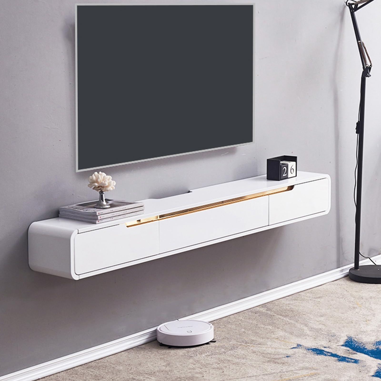 FPIGSHS Wall Mounted Media Console with 2 Drawers Solid Wood Floating TV Stand Hanging TV Shelf Entertainment Center TV Cabinet, for Home Office (A, 120cm/47.2in)