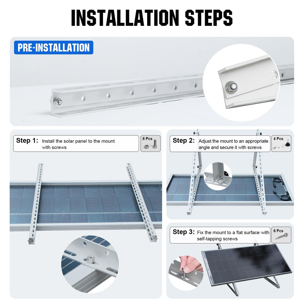 ECO-WORTHY Upgraded 45in Solar Panel Mount Brackets, with Foldable Tilt Legs, Suitable for 2pcs 100W/1pcs 200W 300W 400W Solar Panels,Adjustable Mounting Brackets Kits for RV, Roof, Boat, and Off-Grid