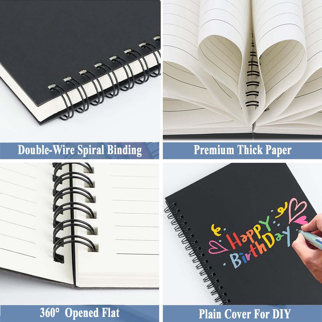 4Pack Small Spiral Notebook A5, 8.25x5.5” 120 Lined Pages Black & Red Wide Ruled Spiral Journal Bulk Blank Kraft Cover Spiral Bound Notebook & Writing Pads for Home Office Meeting Work Note Taking