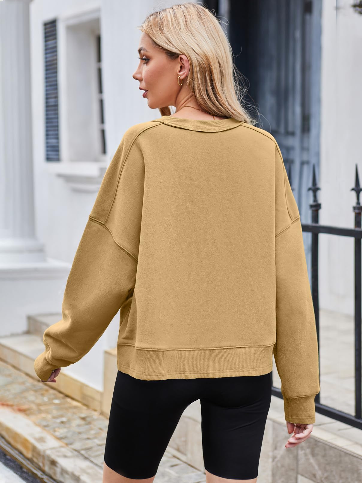 MEROKEETY Women's Oversized Cropped Sweatshirts Crewneck Trendy Workout Pullover Sweater Fall Outfits