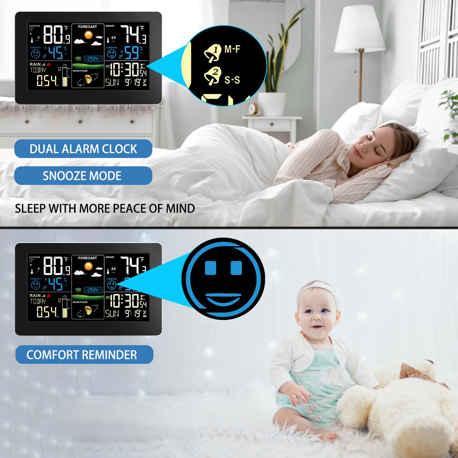 Weather Station with Rain Gauge Outdoor, Home Weather Stations Wireless Indoor Outdoor with Digital Rain Gauges, Thermometer, Barometer, Hygrometer, Atomic Clock, Weather Forecast, with 3 Sensor
