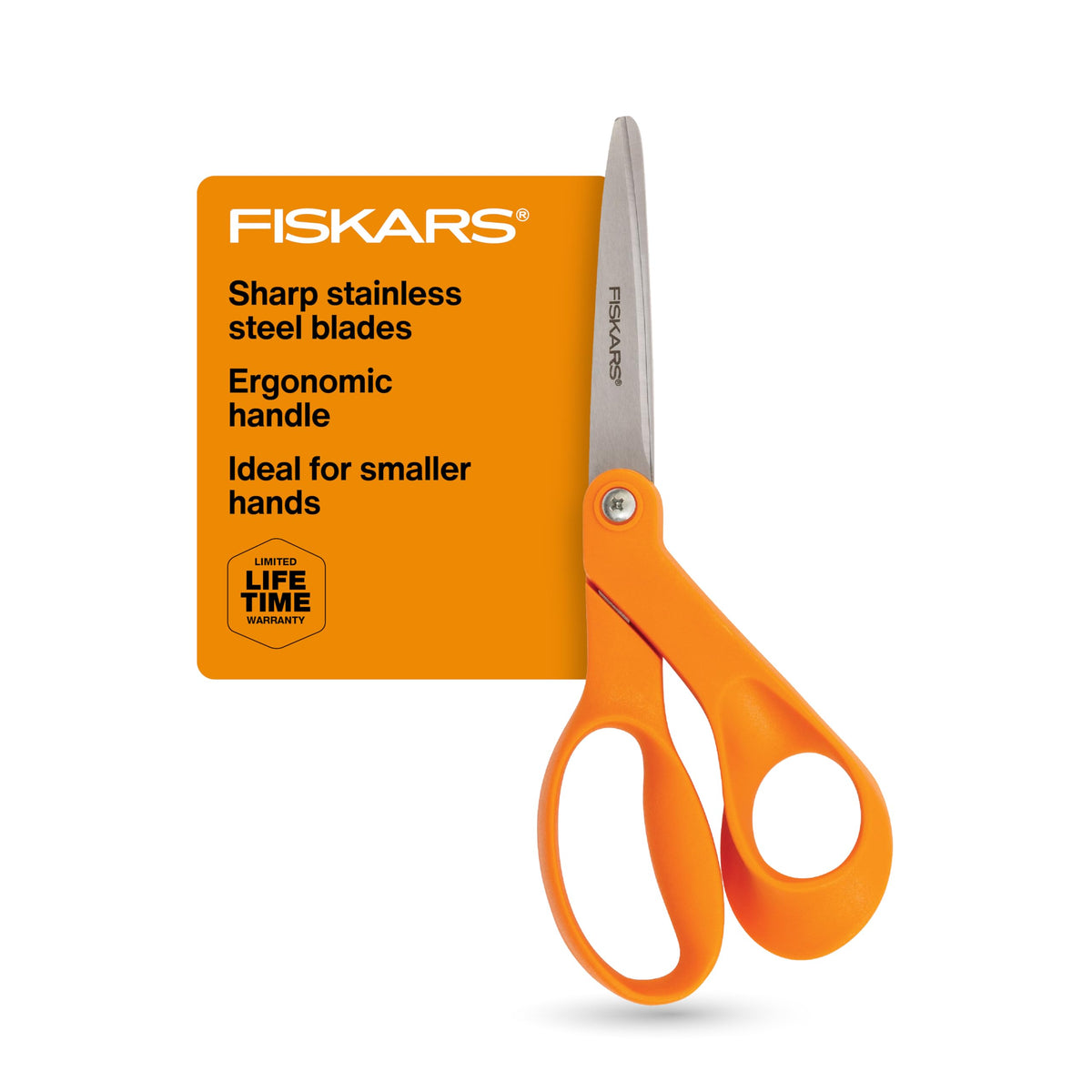 Fiskars 8" Original Orange-Handled Stainless Steel Scissors, Ergonomic and Keeps Material Flat, Sharp All-Purpose Paper and Fabric Scissors for Office, Arts, and Crafts
