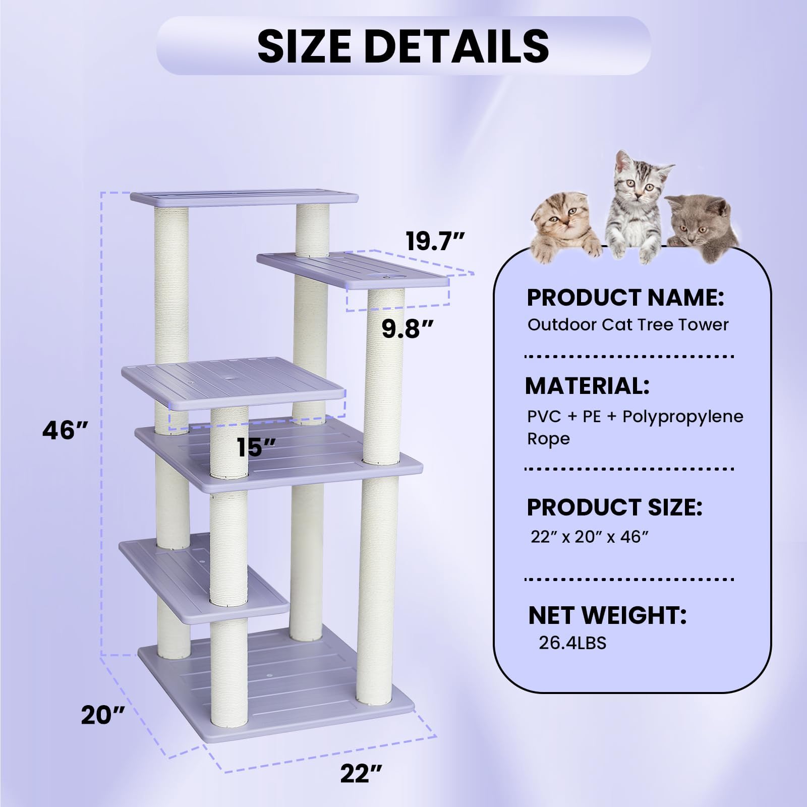 Tall Cat Tree for Outdoor and Indoor Cats, Weatherproof Large Outdoor Cat Tree Tower with Scratching Posts