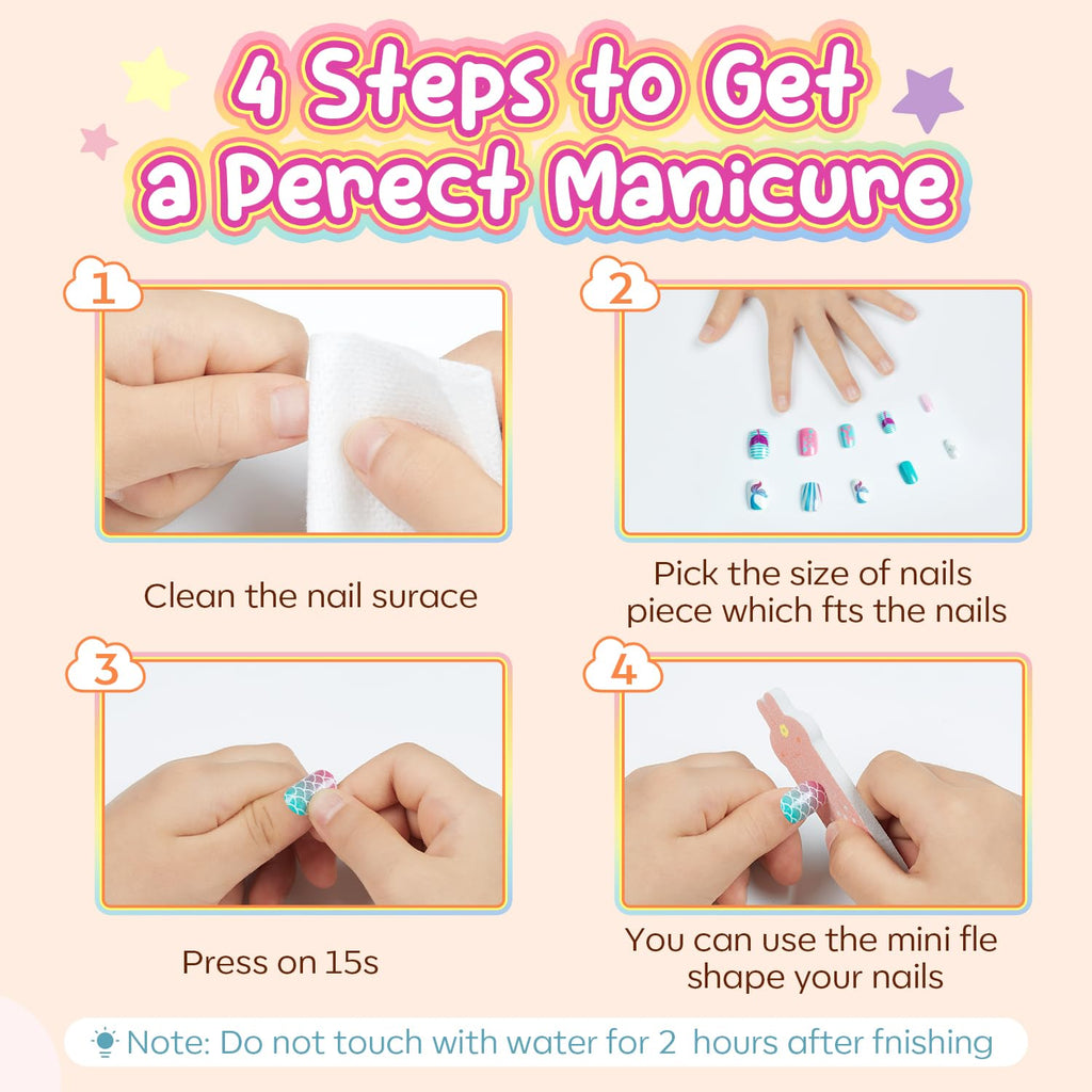 Modelones Press on Nails for Kids 144Pcs 6 Pack Children Acrylic Fake Nails Pre-glue Full Cover Glitter Gradient Color Heart Cat Short False Nail Art Kits Sets Christmas Gifts for Kids Girls