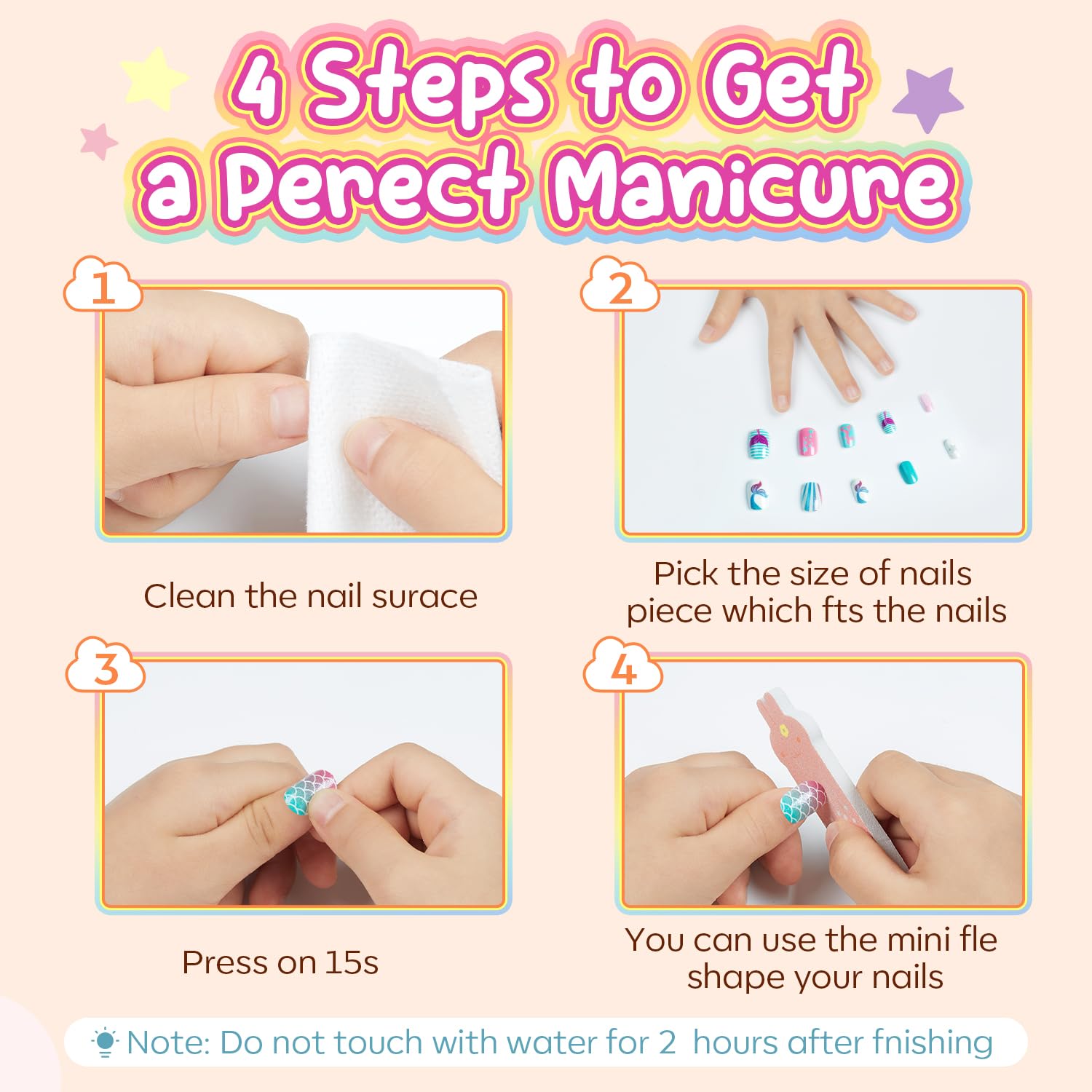 Modelones Press on Nails for Kids 144Pcs 6 Pack Children Acrylic Fake Nails Pre-glue Full Cover Glitter Gradient Color Heart Cat Short False Nail Art Kits Sets Christmas Gifts for Kids Girls