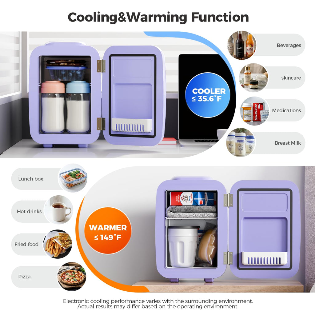 YASHE Mini Fridge, 4 Liter/6 Can Mini Makeup Fridge, 110V AC/ 12V DC Portable Thermoelectric Cooler&Warmer for Skincare, Drink, Cosmetic, Medicine, Small fridge for Bedroom, Office, Dorm, Car, Black