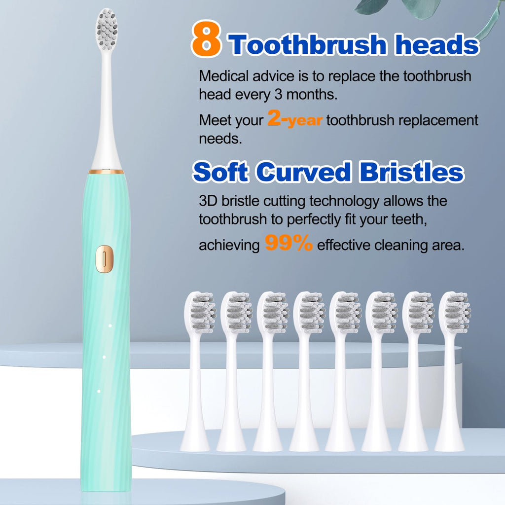 FXQQZZ Electric Toothbrush for Adults and Kids, with Tongue Scraper and Travel Case, 8 Brush Head, Smart Timer & 4 Modes Rechargeable Toothbrush, 42000 VPM Deep Clean, One Charge Last 90 Days - Black