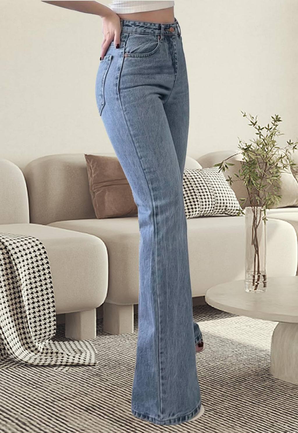 CutieLove Women's Ripped Jeans Bell Bottom Flare Jeans Mid Rise Destroyed Hem Denim Pants