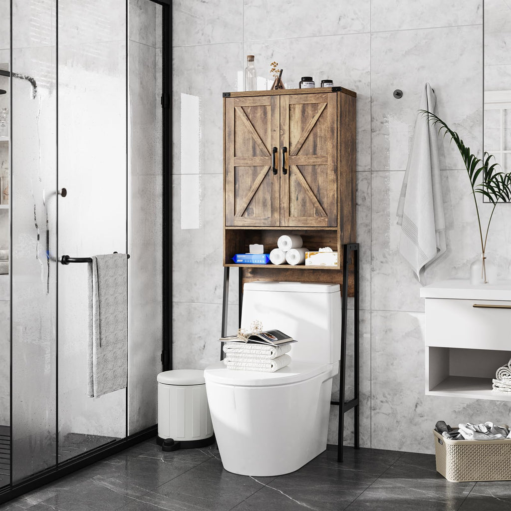 Vabches Over The Toilet Storage Cabinet with 2-Door Design Bathroom Organizers and Storage with Anti-Tip Device Over Toilet Organizer with Shelves for Bathroom,Restroom,Laundry Black