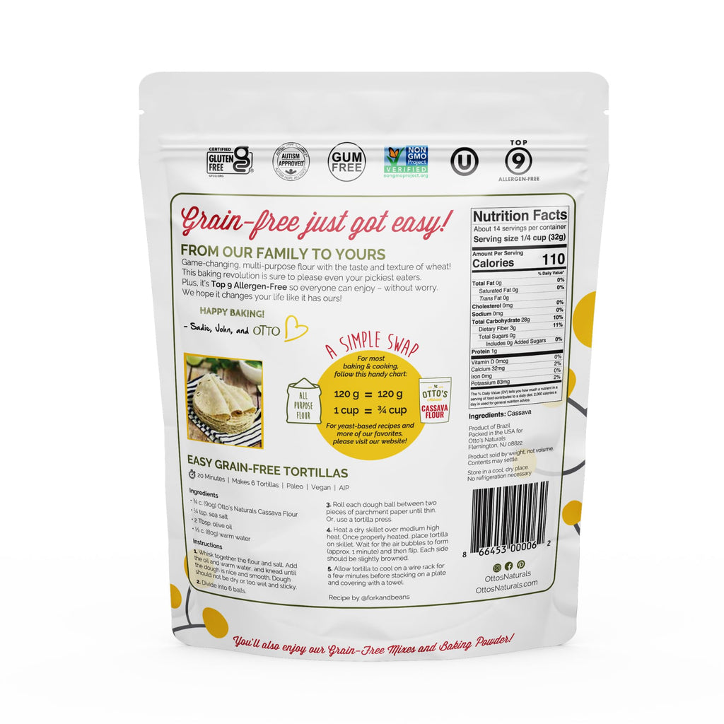 Otto's Naturals Multi-Purpose Cassava Flour, Non-GMO, Gluten-Free, Grain, Nut and Gum-Free, 1-to-1 Wheat Alternative, Paleo, AIP, 1 lb