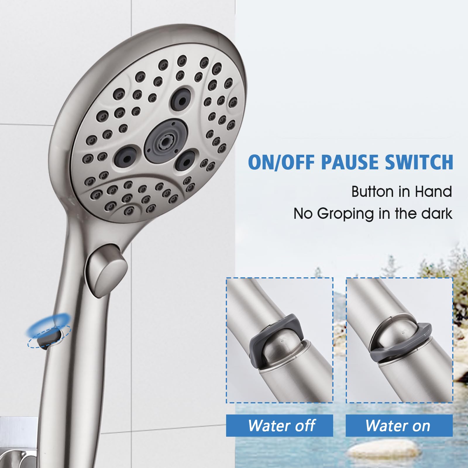 PROOX All Metal Tub Spout with Diverter, 6 Settings Hand held Shower with ON/Off Pause Switch, Bathtub Faucet with Sprayer Brushed Nickel