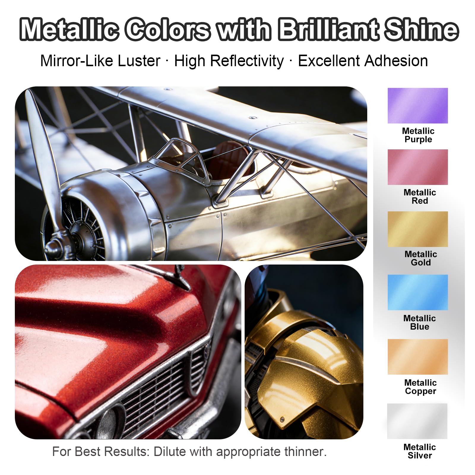 Airbrush Paint - 42 Colors Air Brush Painting Set with 4.05 fl oz Thinner, Iridescent, Neon & Metallic Acrylic Paints, Ready-to-Spray, Water-Based for Paper, Canvas, Wood, Fabric, Models