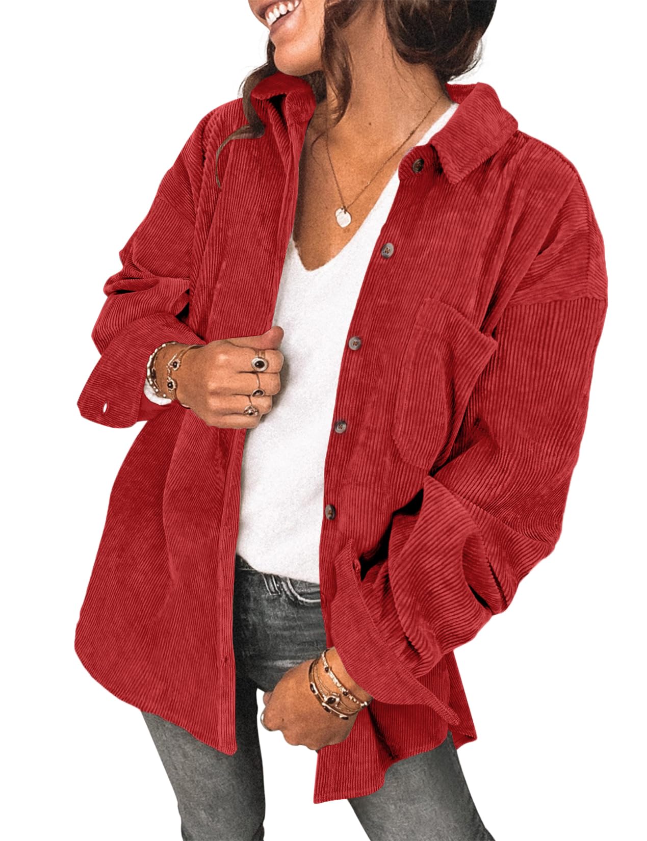 Saslax Women's Corduroy Shirt Shacket Jacket