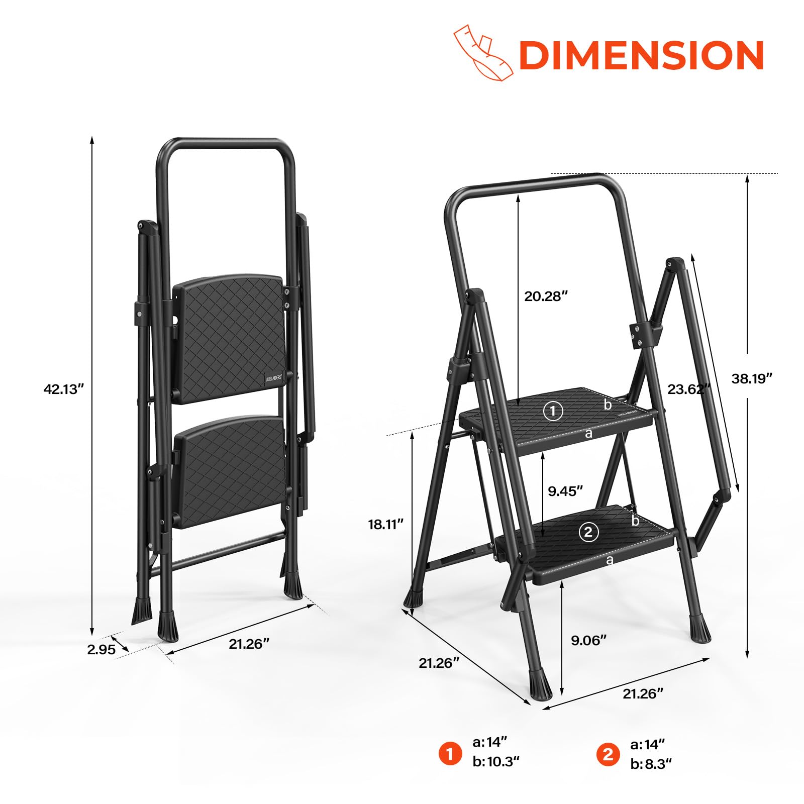LUISLADDERS 3 Step Ladder with Handrails, Folding Step Stool with Widened Anti-Slip Pedal, 500lbs Lightweight Step Ladder 3 Step Folding, Multi-use for Home Kitchen Pantry Office, Black